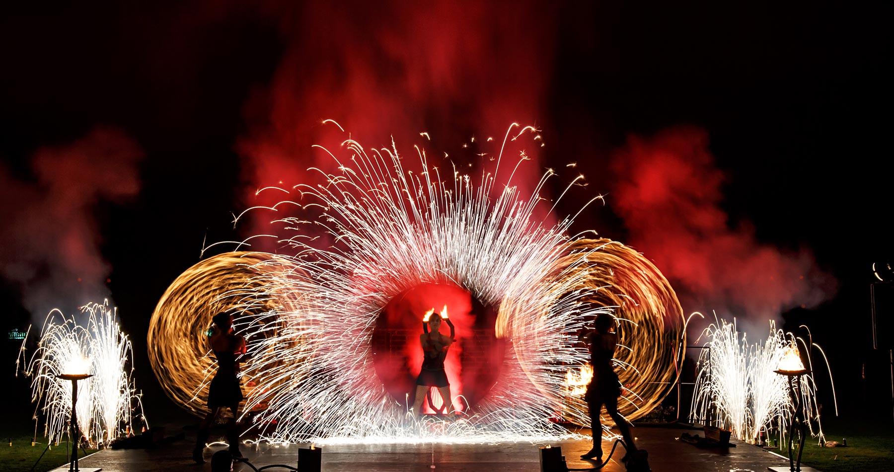 Fire show with fire works